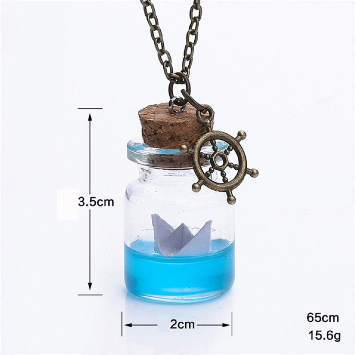 Unisex Meerwasser Papierboot Driftglas Wunschflasche Anhänger & Anker Halskette | Shop Nory