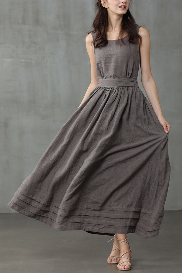 Cross Back O-Hals Maxikleid Leinen