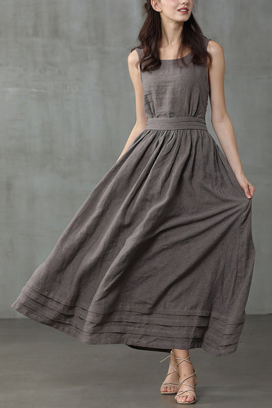 Cross Back O-Hals Maxikleid Leinen