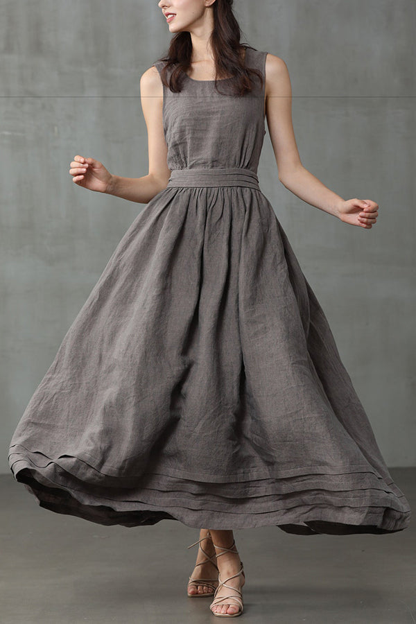 Cross Back O-Hals Maxikleid Leinen