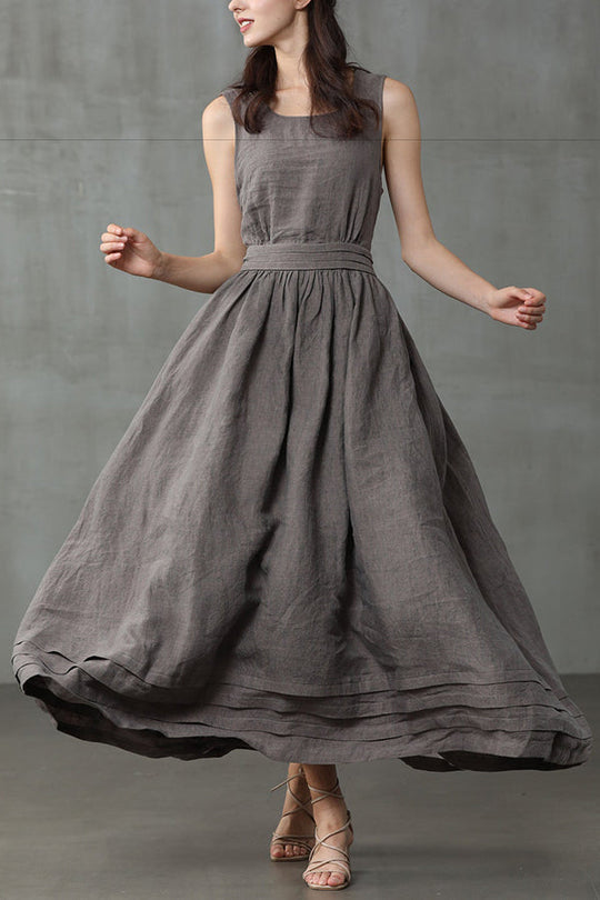 Cross Back O-Hals Maxikleid Leinen