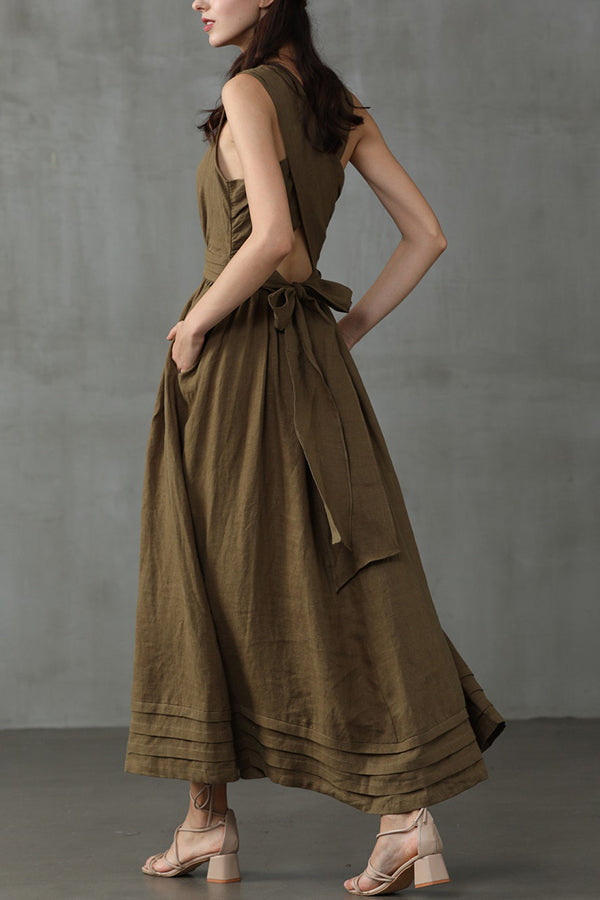 Cross Back O-Hals Maxikleid Leinen