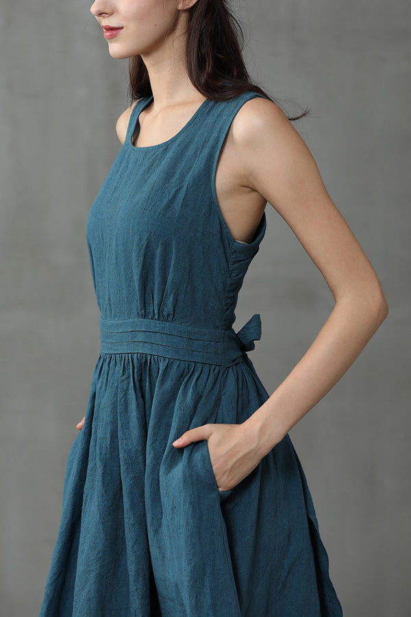Cross Back O-Hals Maxikleid Leinen