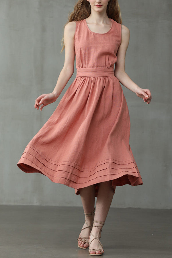 Cross Back O-Hals Maxikleid Leinen