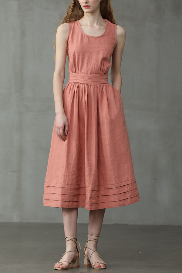 Cross Back O-Hals Maxikleid Leinen