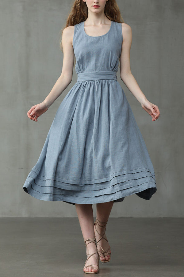 Cross Back O-Hals Maxikleid Leinen