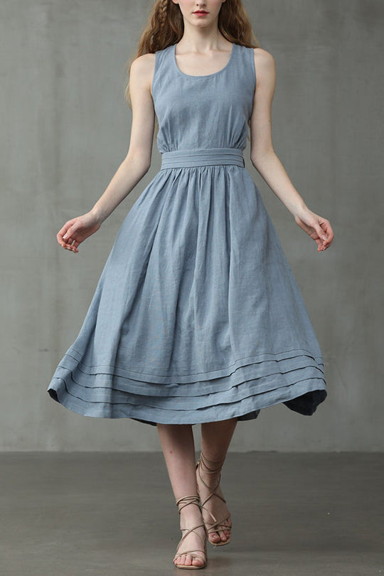 Cross Back O-Hals Maxikleid Leinen