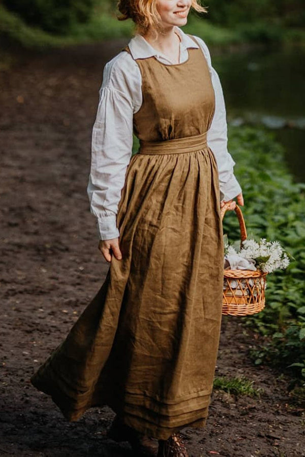 Cross Back O-Hals Maxikleid Leinen
