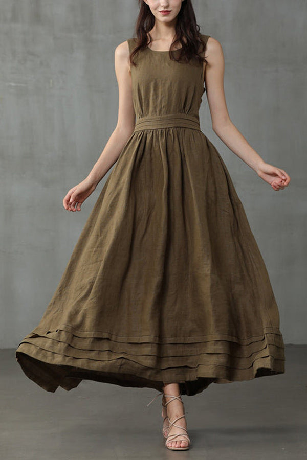 Cross Back O-Hals Maxikleid Leinen