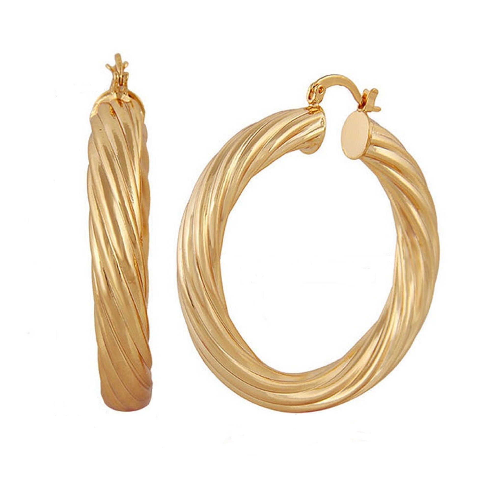 Damen Twirl 18k vergoldete große runde dicke Creolen (7 cm) | Shop Nory