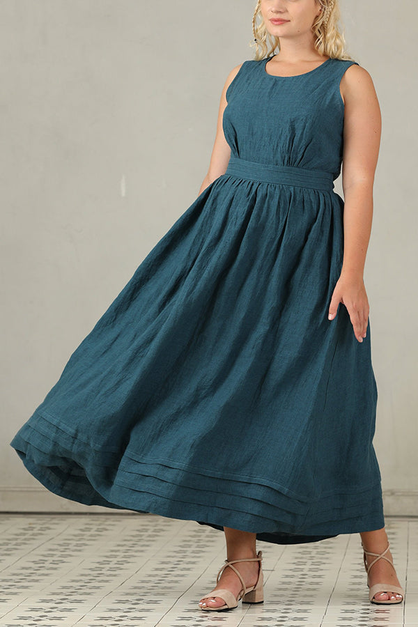 Cross Back O-Hals Maxikleid Leinen