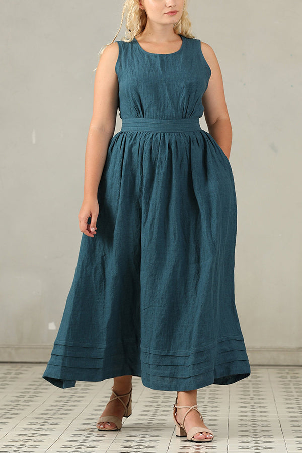 Cross Back O-Hals Maxikleid Leinen