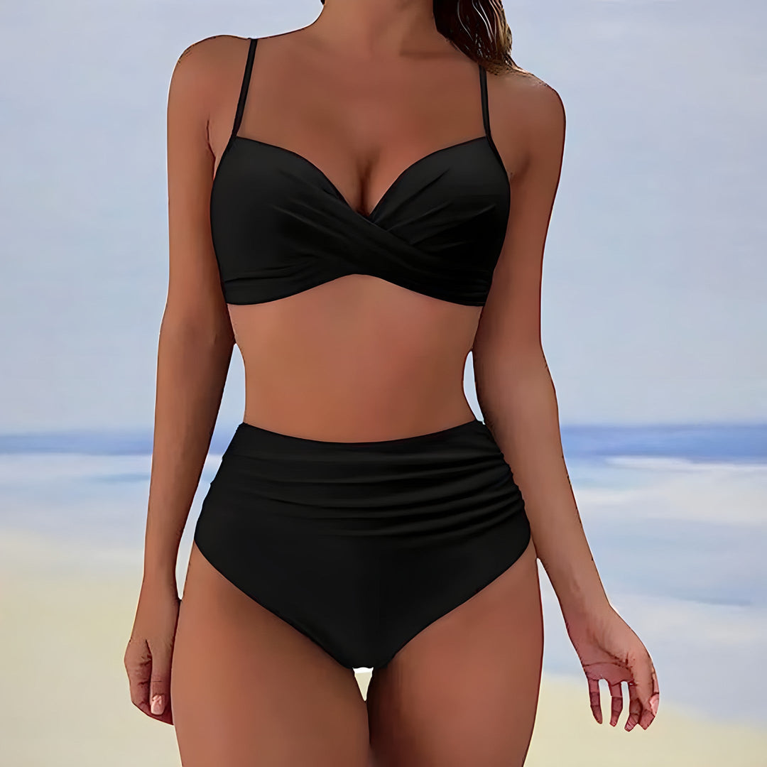 Damen Wickel Badeanzug Set Hoher Bund