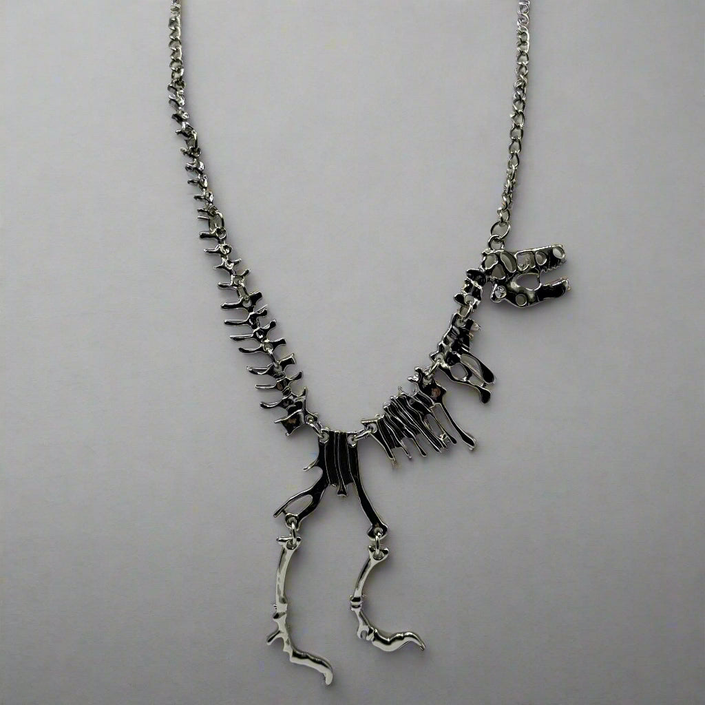 Large Silver Gothic Dinosaur Skeleton Statement Necklace | Shop Nory