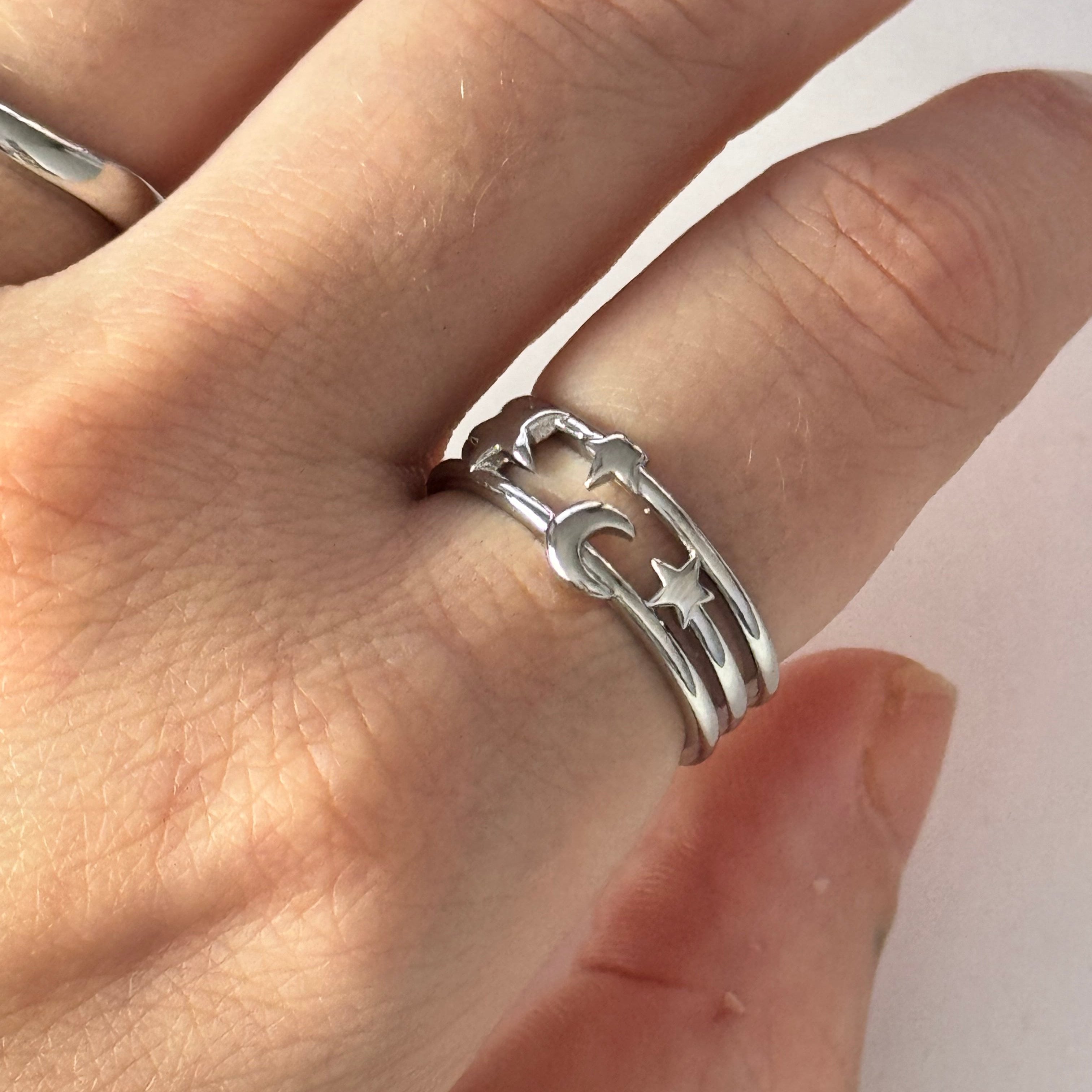 Gothic Mond und Sterne Sterlingsilberring | Shop Nory