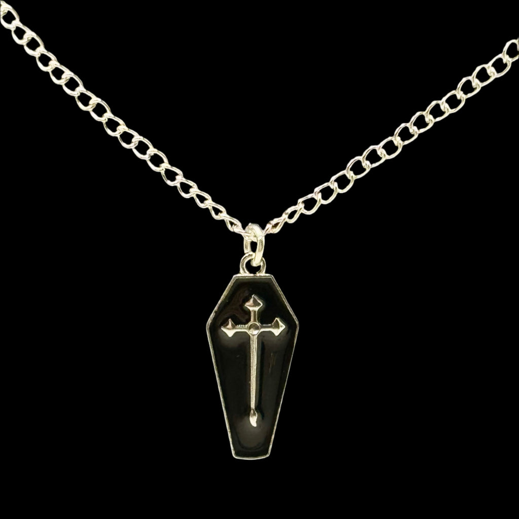 Silver Gothic Black Coffin Charm Necklace | Shop Nory