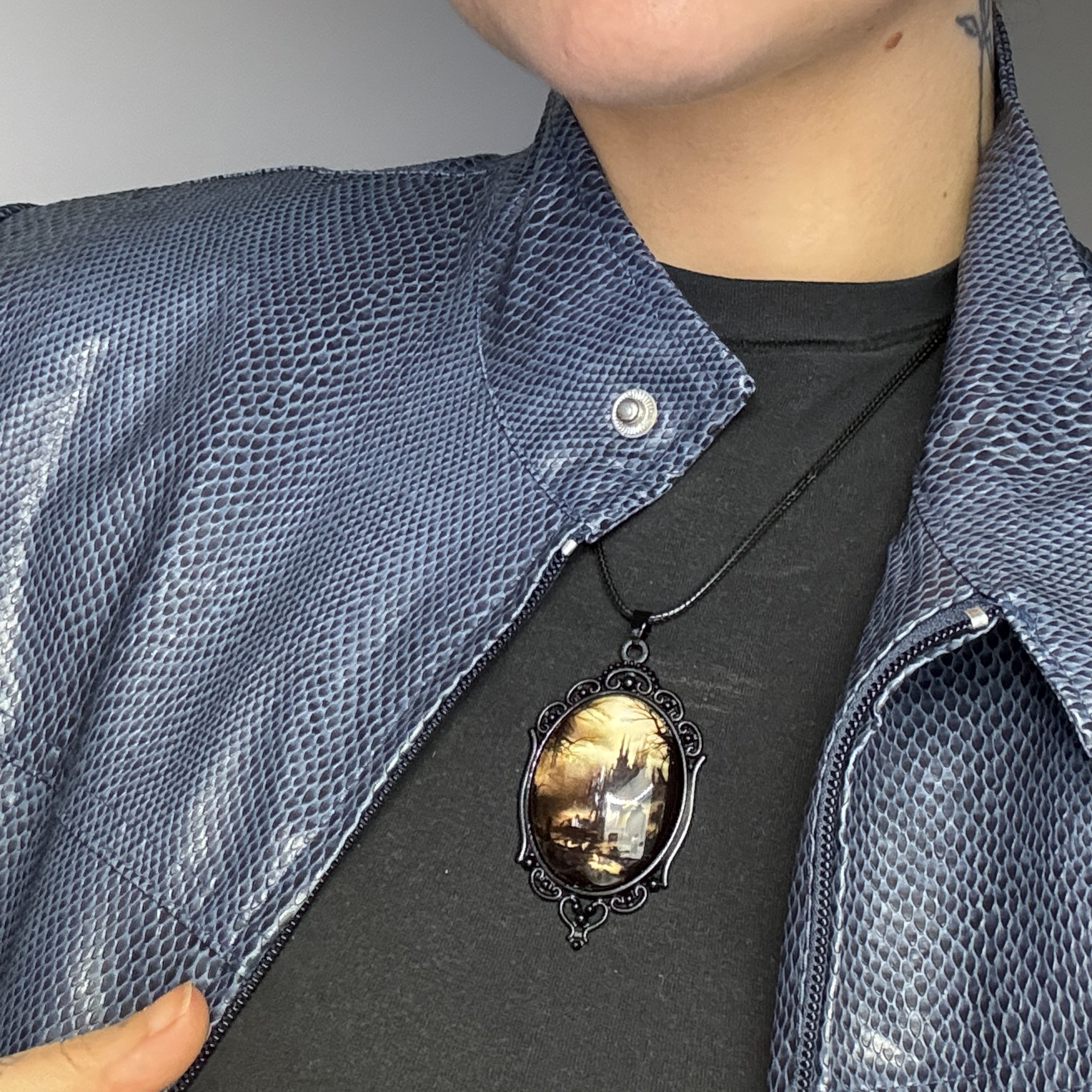 Silberne Gothic Cameo Rahmen Charm Halskette | Shop Nory