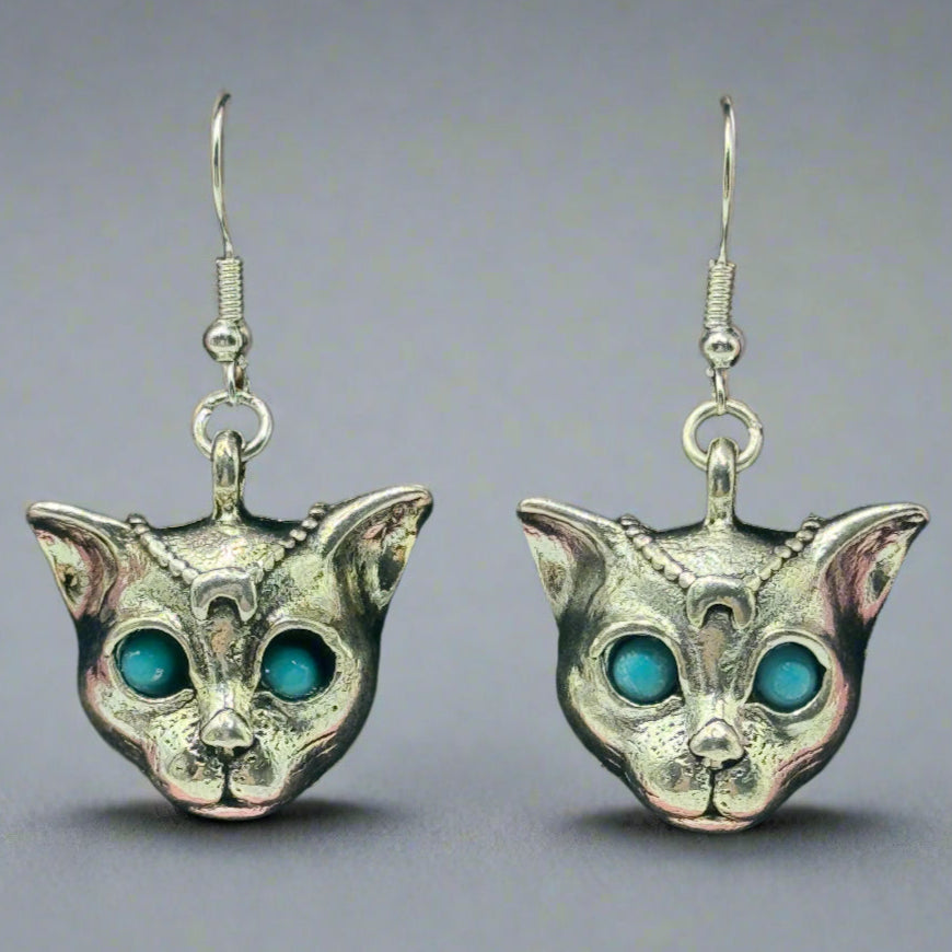 Silver Mystic Blue Eyed Leopard Charm Earrings | Shop Nory