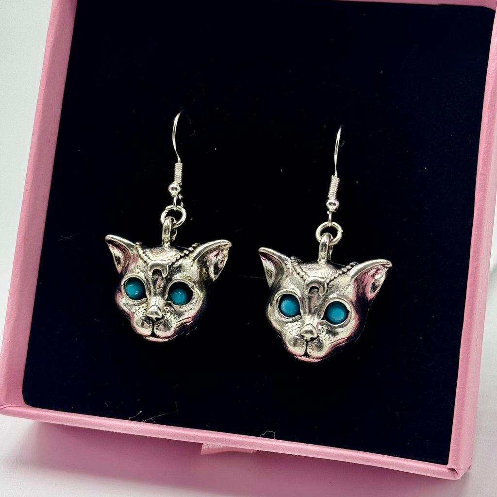 Silver Mystic Blue Eyed Leopard Charm Earrings | Shop Nory