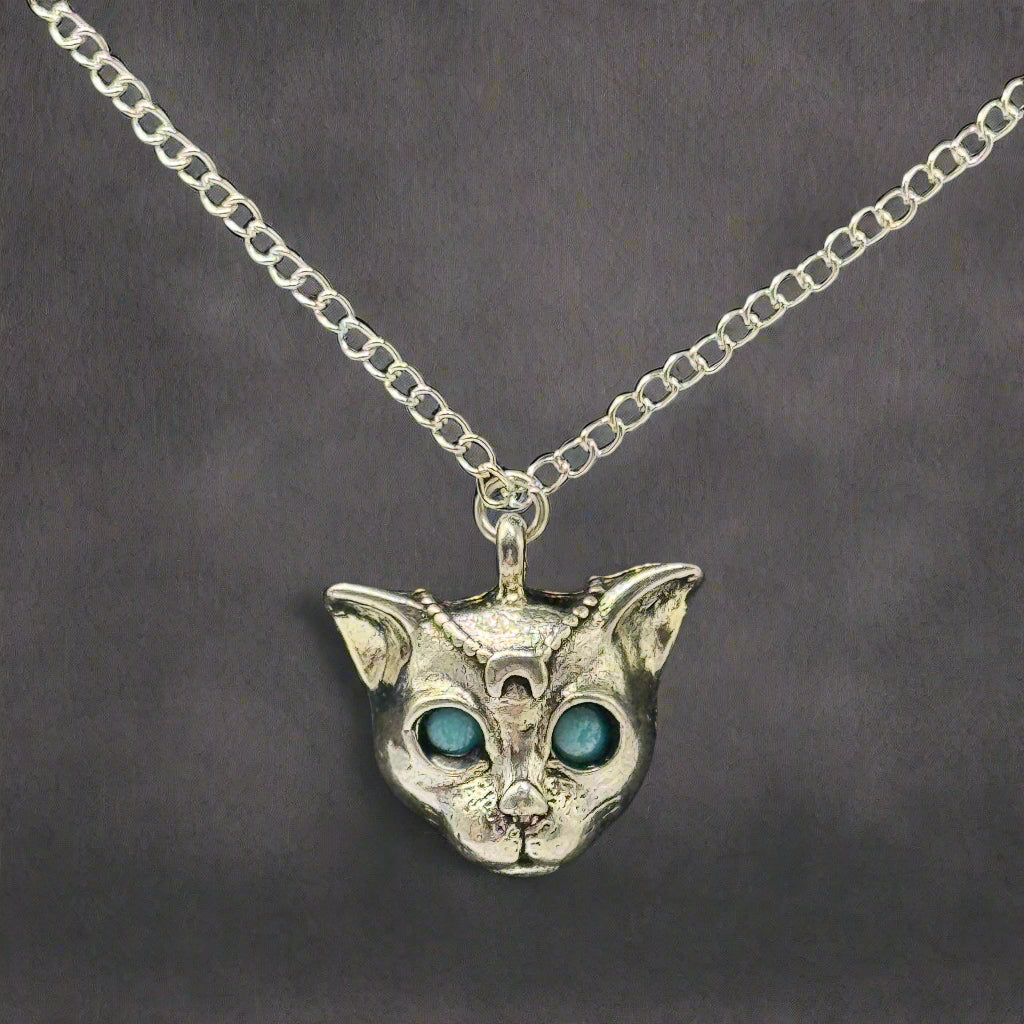 Silber Mystisch Blauer Augen Leoparden Charme Halskette | Shop Nory