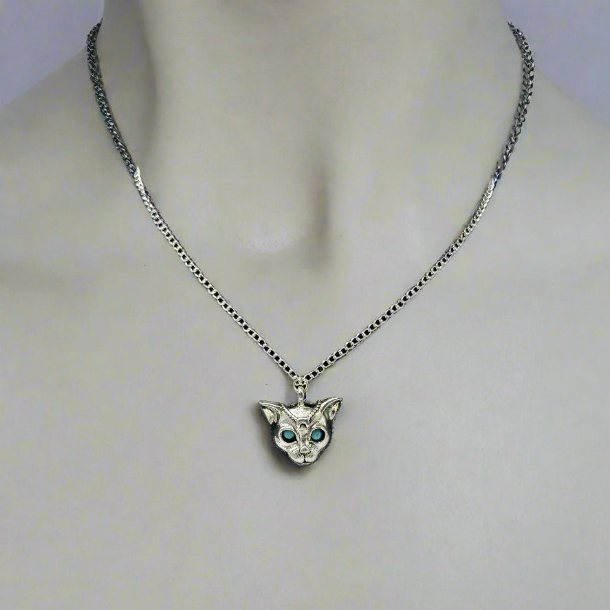 Silber Mystisch Blauer Augen Leoparden Charme Halskette | Shop Nory