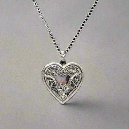 Große silberne gotische Herzfledermaus Locket Charme Halskette | Shop Nory