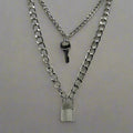 Großes silbernes Schloss- und Schlüssel-Layered-Chain-Halskettet-Set | Shop Nory