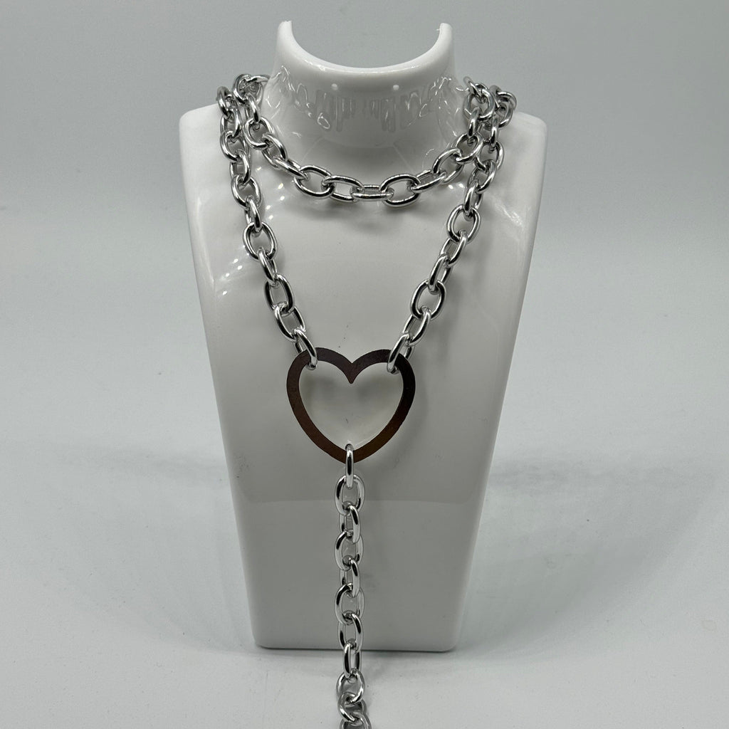 Large Silver Heart Layered Chain Necklace Set | Shop Nory