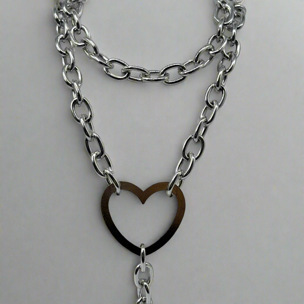 Large Silver Heart Layered Chain Necklace Set | Shop Nory