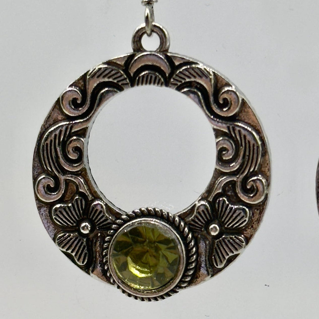 Silver Gothic Witchy Green Stone Circle Earrings | Shop Nory