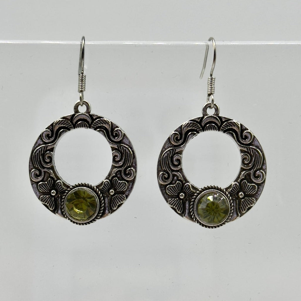 Silberne Gothic Hexen Grüner Stein Kreis Ohrringe | Shop Nory