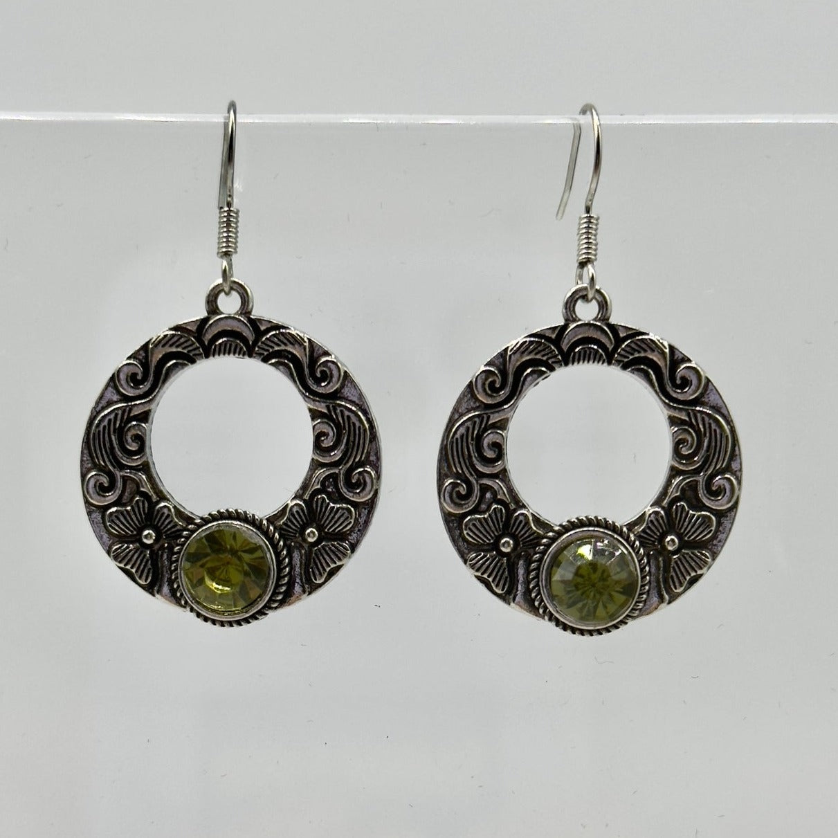 Silver Gothic Witchy Green Stone Circle Earrings | Shop Nory