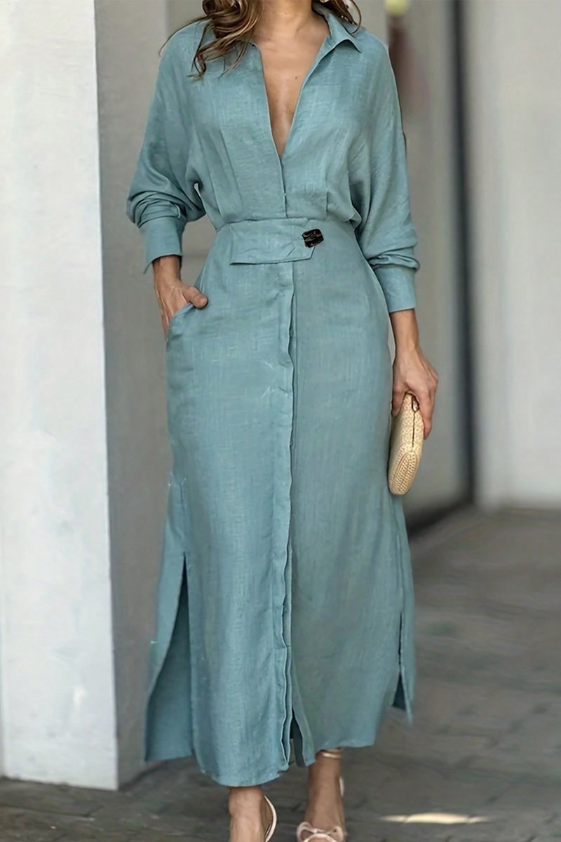 Klassisches Leinen-Maxi-Kleid