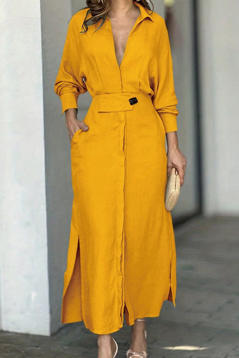 Klassisches Leinen-Maxi-Kleid