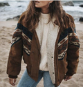 Shopnory | Wildleder Übergröße Kragenjacke Geometrische Jacke