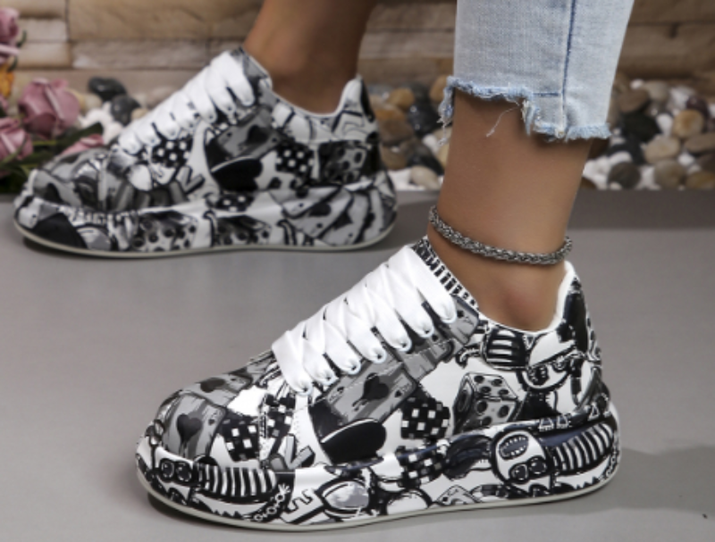 Damen Graffiti Druck Lage Turnschuhe