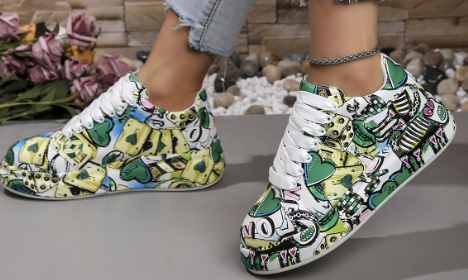 Damen Graffiti Druck Lage Turnschuhe