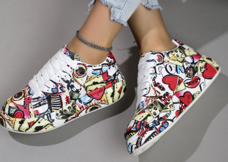 Damen Graffiti Druck Lage Turnschuhe