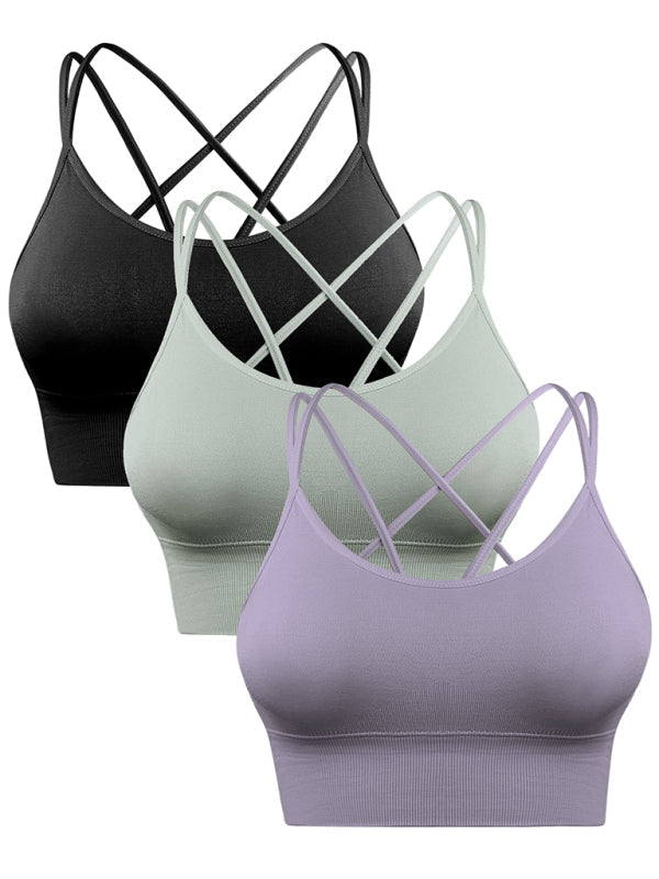 3Er Pack Damen Sport Bh Gepolstert Crisscross Yoga Bh Nahtlos Mittel Impact Fitness Activewear