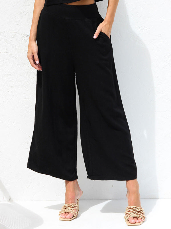 Damen Lässige Ärmellose Knopfleiste Weste Kurze Weit Geschnittene Hose Baumwolle und Leinen Anzug