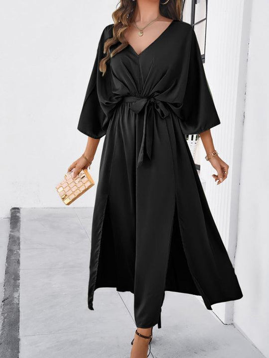 Damen Elegantes V-Ausschnitt Lockere Kleid