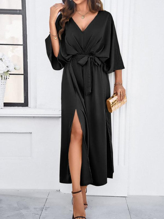 Damen Elegantes V-Ausschnitt Lockere Kleid