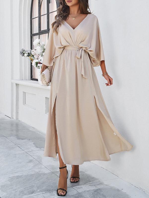 Damen Elegantes V-Ausschnitt Lockere Kleid
