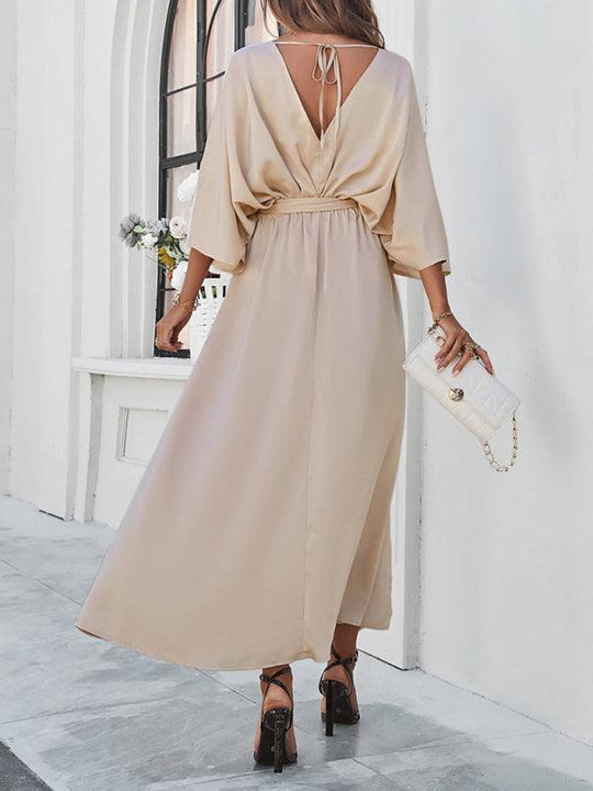 Damen Elegantes V-Ausschnitt Lockere Kleid