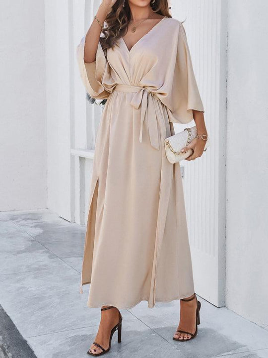 Damen Elegantes V-Ausschnitt Lockere Kleid