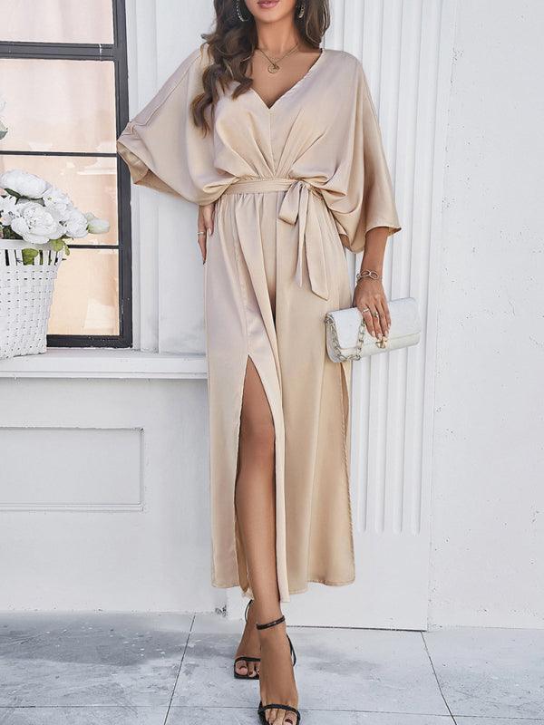 Damen Elegantes V-Ausschnitt Lockere Kleid