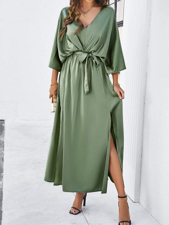 Damen Elegantes V-Ausschnitt Lockere Kleid