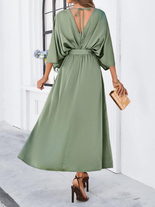 Damen Elegantes V-Ausschnitt Lockere Kleid
