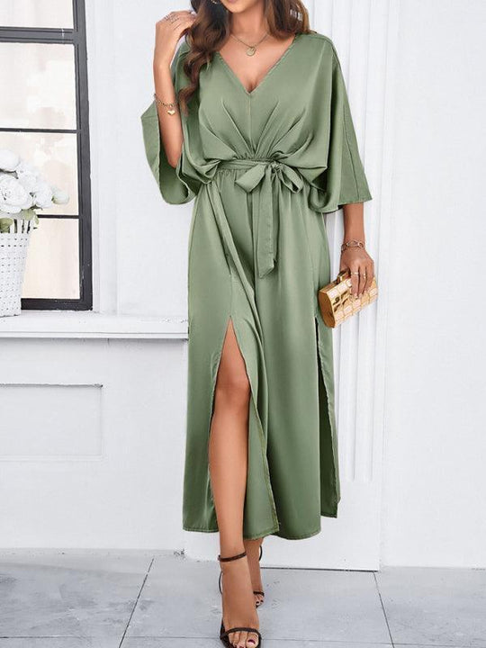 Damen Elegantes V-Ausschnitt Lockere Kleid
