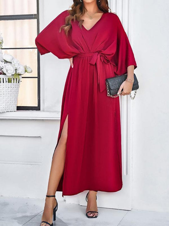 Damen Elegantes V-Ausschnitt Lockere Kleid